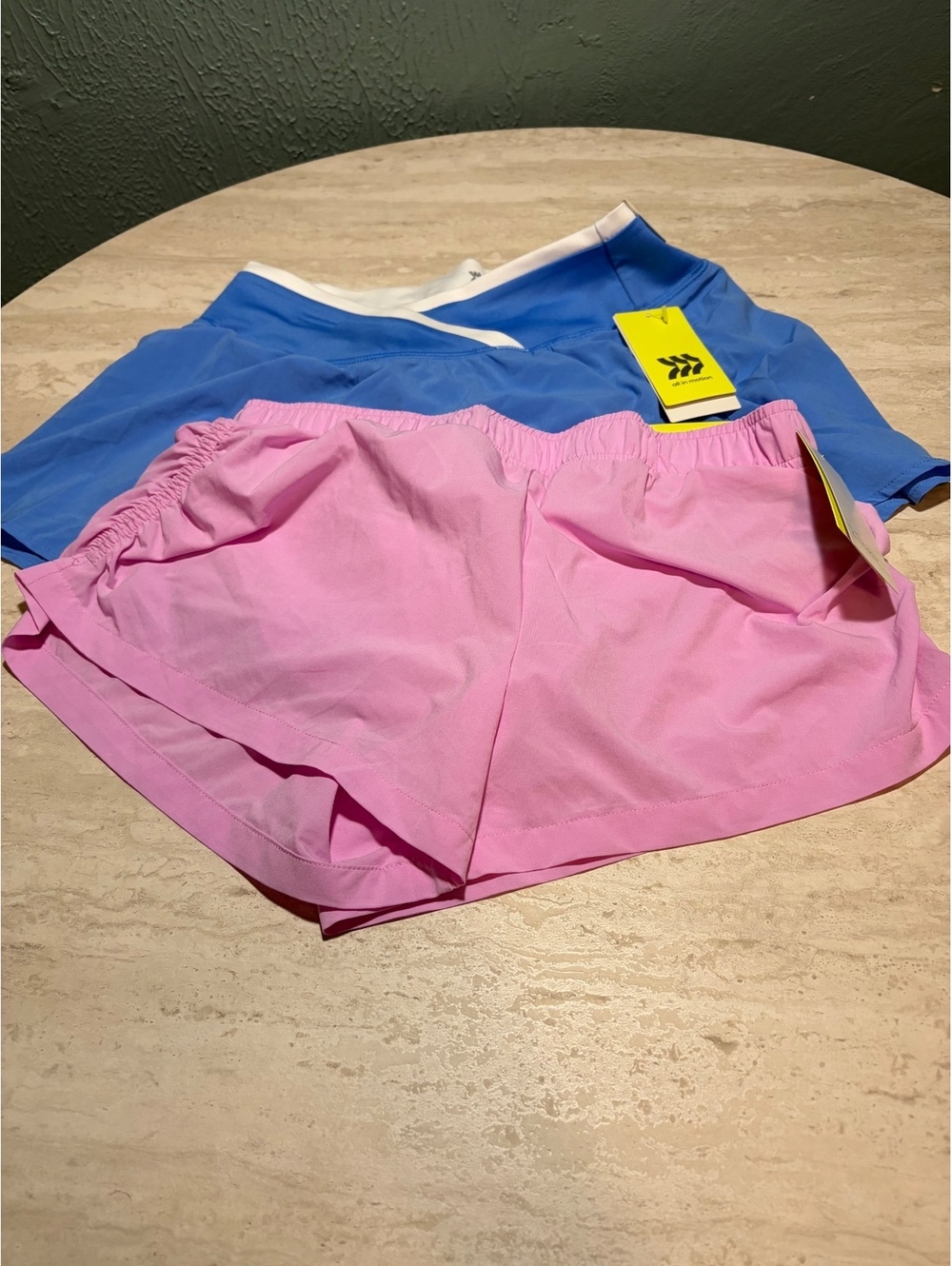 All In Motion Girls' Activewear Shorts Set - Blue Skort & Pink Shorts, Size L (7